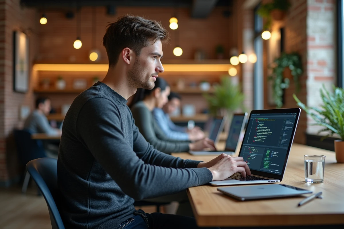 Desenvolvedor de software em um espaço de coworking ilustrando as profissões de tecnologia bem remuneradas em 2024