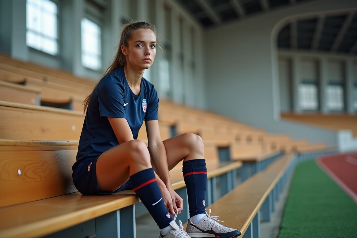 Jeune femme athlète en soccer se préparant en intérieur