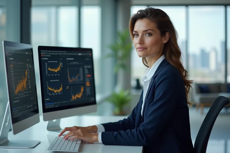 Femme cadre supérieure dans un bureau moderne illustrant les métiers bien rémunérés en 2024