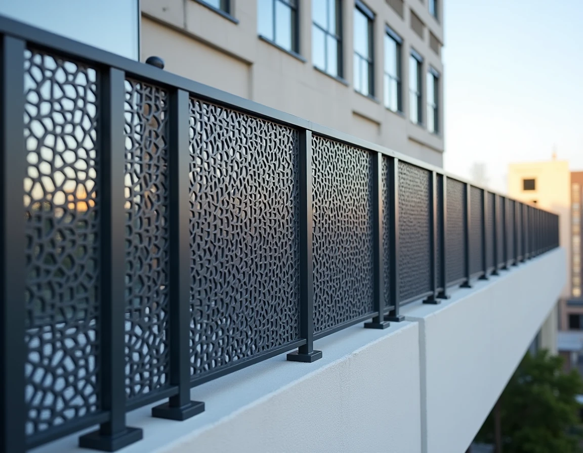 Panneau composite ajouré en hauteur installé sur la rambarde d'une terrasse pour bloquer les regards